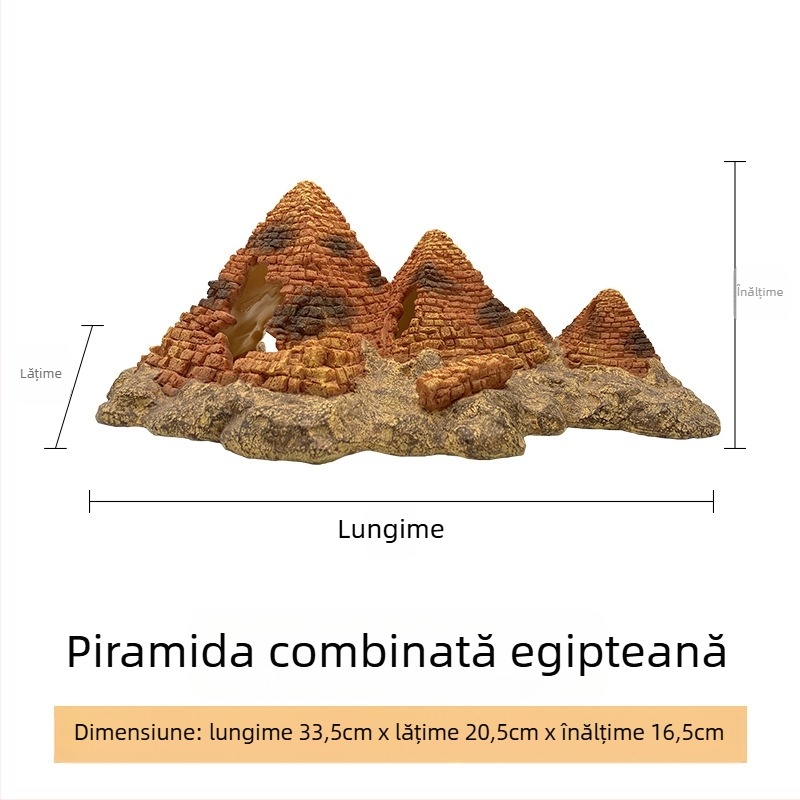 Decor pentru peisaj de reptile – Piramidă egipteană cu cap de Sfinx; Material: rășină; Origine: Xiamen; Brand: Xin Li; Scop principal: amenajare pentru reptilele care se cațără
