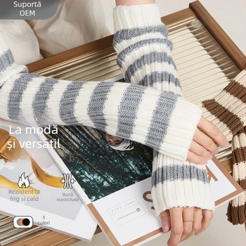 Foremost Manșete pentru brațe femei – în dungi, tricotate, încălzire, 15% lână / 85% acril, iarnă și toamnă