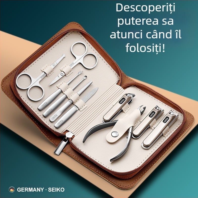 BTCLNTOS Set de unghii de înaltă calitate, cu husă, stil portabil pentru uz casnic; include tăietor pentru unghii și clește; materiale: oțel inoxidabil, oțel de carbon, aliaj zinc-aluminiu; imprimare logo