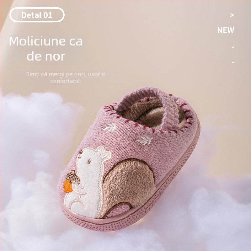 Papuci de casă din bumbac pentru copii, desen animat, călduroase și respirabile, primăvară-toamnă, pentru băieți și fete, 4-6 ani