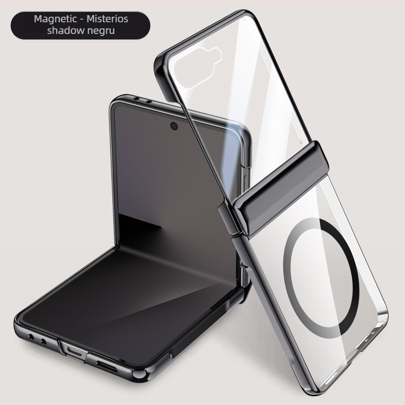 Carcasă PC pentru Samsung Galaxy Z Flip7 cu balama electroplateată și prindere magnetică, folie încorporată, protecție la căderi și rezistență la uzură