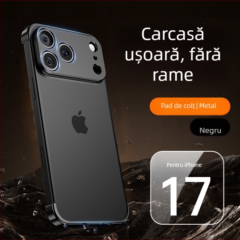 Padă metalică pentru colțuri pentru iPhone 12–14 Pro/Max, finisaj mat, protecție împotriva șocurilor și disipare a căldurii, rezistent la uzură, anti-amprente