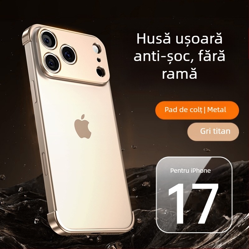 Padă metalică pentru colțuri pentru iPhone 12–14 Pro/Max, finisaj mat, protecție împotriva șocurilor și disipare a căldurii, rezistent la uzură, anti-amprente