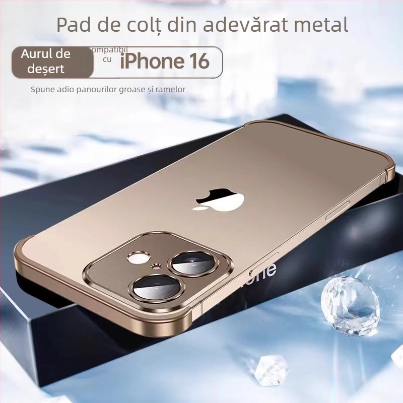 Padă metalică pentru colțuri pentru iPhone 12–14 Pro/Max, finisaj mat, protecție împotriva șocurilor și disipare a căldurii, rezistent la uzură, anti-amprente