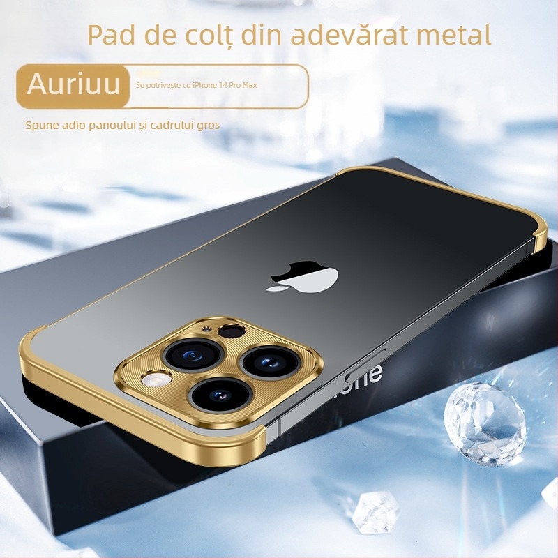 Padă metalică pentru colțuri pentru iPhone 12–14 Pro/Max, finisaj mat, protecție împotriva șocurilor și disipare a căldurii, rezistent la uzură, anti-amprente