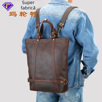 Marute rucsac de afaceri din piele naturală cu finisaj Crazy Horse, 20–35L, Model 8014, pentru bărbați