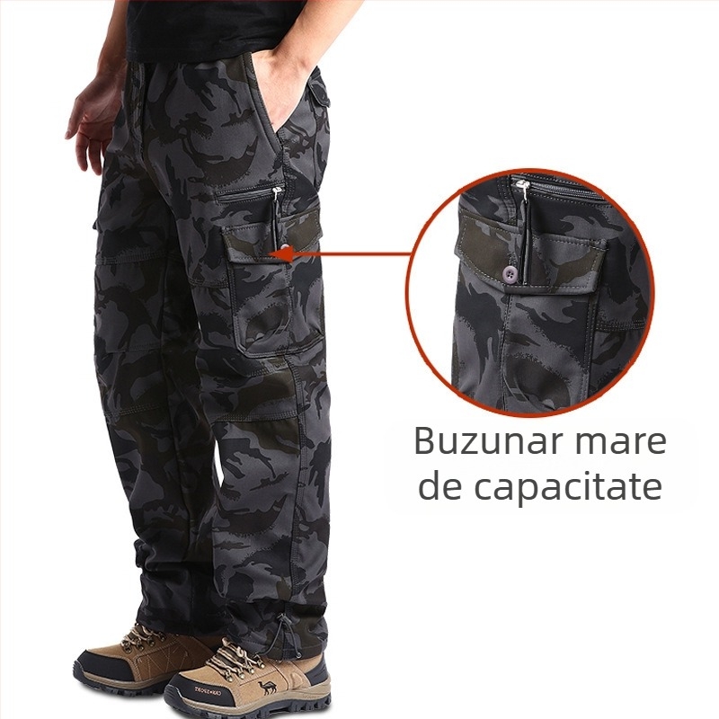 Pantaloni casual de lucru pentru bărbați, croială lejeră, din bumbac, talie medie, fermoar, drept, multe buzunare