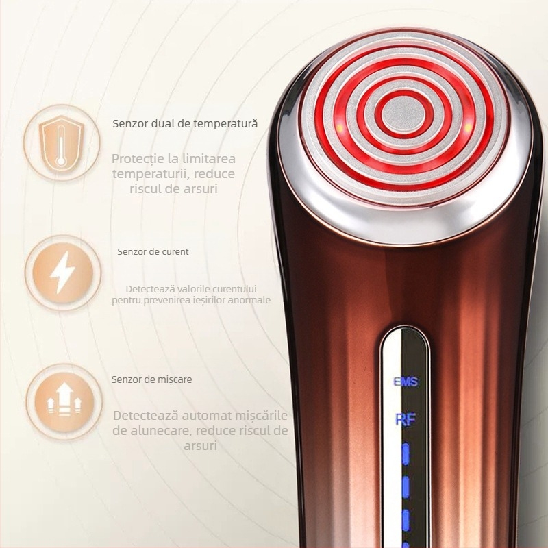 Dispozitiv facial cu radiofrecvență, ultrasunete și terapie cu lumină roșie, masaj EMS cu curent micro, portabil, IPX6 rezistent la apă