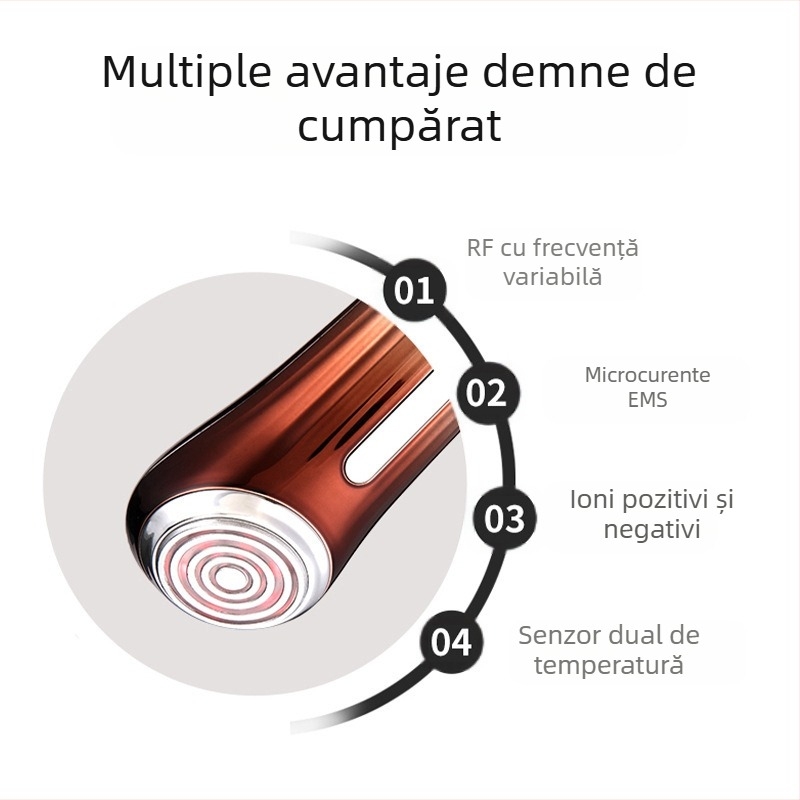 Dispozitiv facial cu radiofrecvență, ultrasunete și terapie cu lumină roșie, masaj EMS cu curent micro, portabil, IPX6 rezistent la apă