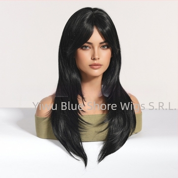 Emmor LC2068-8 Perucă lungă buclată, breton de opt caractere, fibră rezistentă la temperaturi înalte, construcție mecanică, poate fi vopsită, acoperire completă a capului