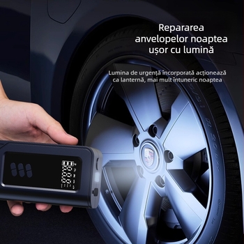Pompa de aer portabilă pentru mașină, wireless, cu afișaj digital, iluminare și încărcare USB — 14.8V, până la 80W, flux 30 L/min