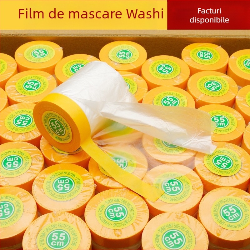 Film de mascare PE cu suport de hârtie, pentru vopsire auto și decor interior, adeziv pe bază de apă, vâscozitate înaltă, tambur din hârtie