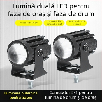Far LED pentru motocicletă, dual-color galben-alb, 12-80V (3000lm, 10W, MN-001, impermeabil)