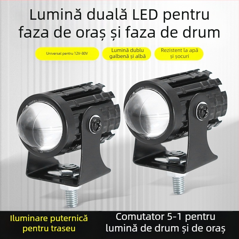 Far LED pentru motocicletă, dual-color galben-alb, 12-80V (3000lm, 10W, MN-001, impermeabil)
