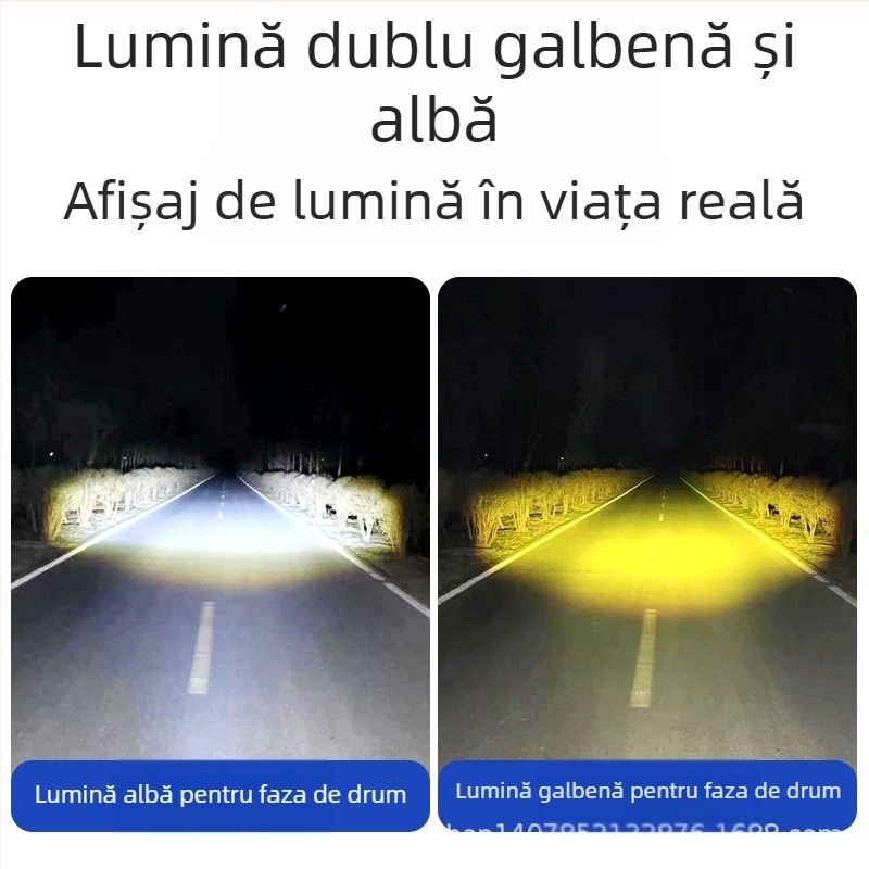 Far LED pentru motocicletă, dual-color galben-alb, 12-80V (3000lm, 10W, MN-001, impermeabil)