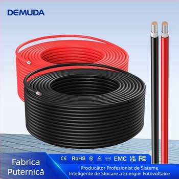 Cablu DC fotovoltaic pentru panouri solare, conductor din cupru de înaltă puritate, secțiune 2,5–35 mm², izolație PV1-F dublă, certificat CE și 3C