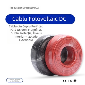 Cablu DC fotovoltaic pentru panouri solare, conductor din cupru de înaltă puritate, secțiune 2,5–35 mm², izolație PV1-F dublă, certificat CE și 3C
