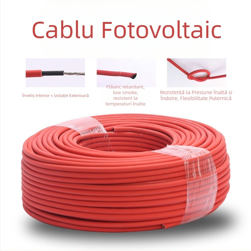 Cablu DC fotovoltaic pentru panouri solare, conductor din cupru de înaltă puritate, secțiune 2,5–35 mm², izolație PV1-F dublă, certificat CE și 3C