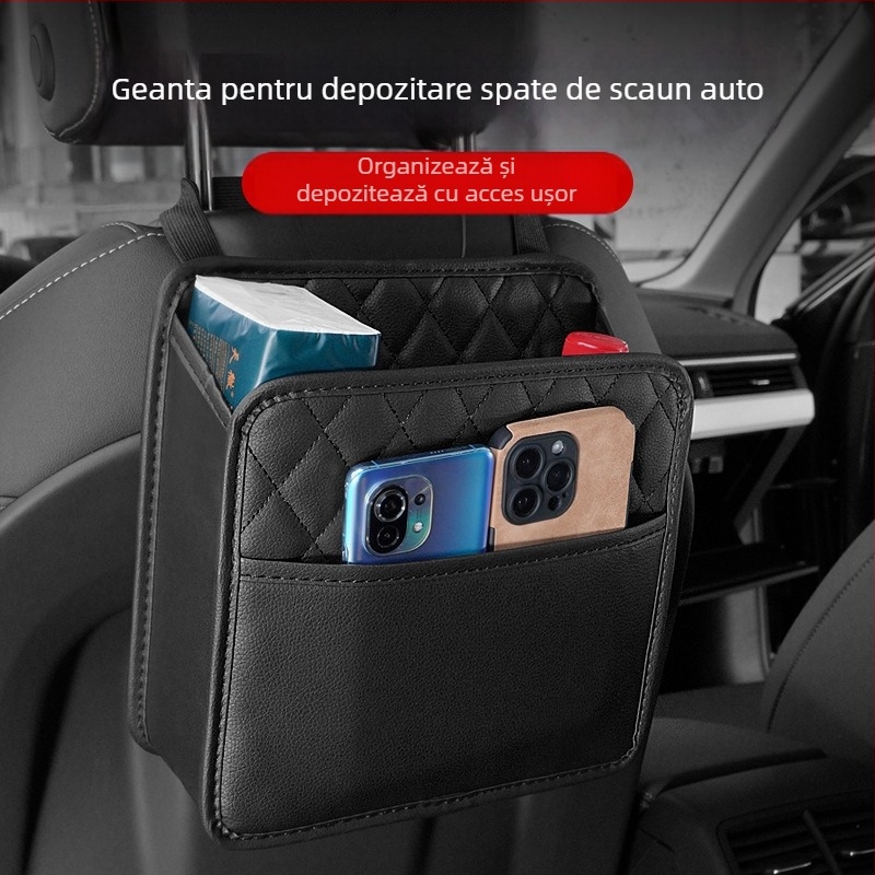 Geantă de depozitare pentru spătarul scaunului auto — piele, cu agățare, impermeabilă, capacitate mare, universal compatibilă
