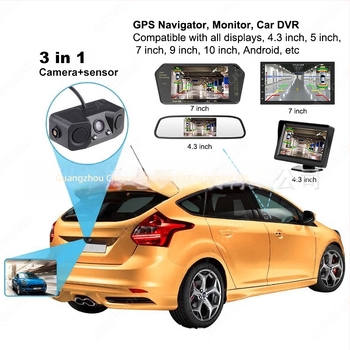 Sistem 3-în-1 pentru mers înapoi: cameră radar vizuală cu afișaj integrat, compatibil cu toate afișajele, 12V, unghi de vizualizare 170°, 2MP, 2 sonde, ieșire AV