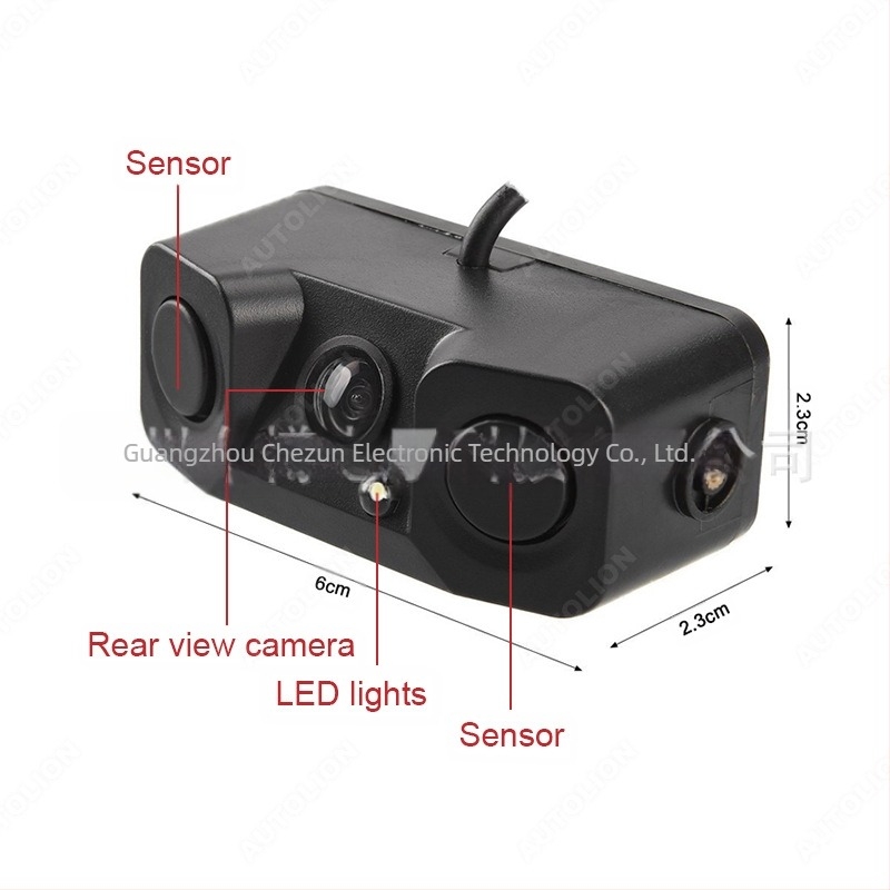 Sistem 3-în-1 pentru mers înapoi: cameră radar vizuală cu afișaj integrat, compatibil cu toate afișajele, 12V, unghi de vizualizare 170°, 2MP, 2 sonde, ieșire AV