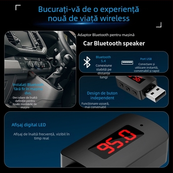 Bluetooth 5.4 receptor/ emițător USB pentru mașină MX-M10, Plug-and-Play, 100 Mbps, rază 10 m