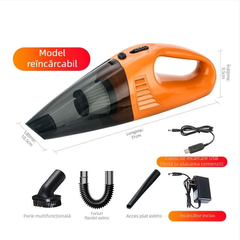 Aspirator auto mini portabil, 12V, 3500Pa, uscat și ud