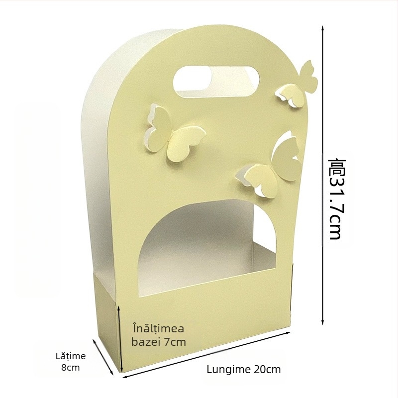 Cutie ovală pentru buchet de flori, carton, lucrat manual, design decupat din hârtie, mâner cu formă de fluture, Brand Qianxi Packaging