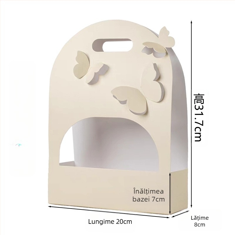 Cutie ovală pentru buchet de flori, carton, lucrat manual, design decupat din hârtie, mâner cu formă de fluture, Brand Qianxi Packaging