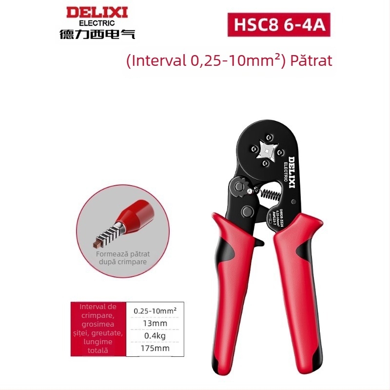 Delixi Clește multifuncțional pentru terminale – tip ac, crimpare la rece, oțel aliat