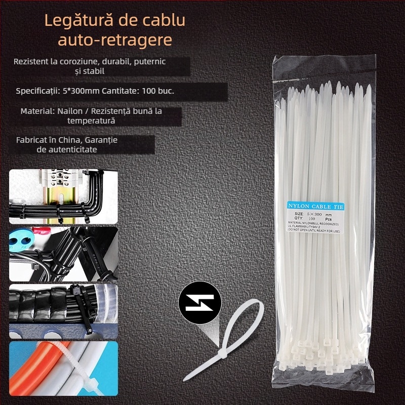 Curea din nailon cu încuietoare automată și cataramă din plastic pentru cabluri, utilizare casnică