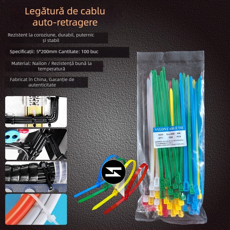 Curea din nailon cu încuietoare automată și cataramă din plastic pentru cabluri, utilizare casnică