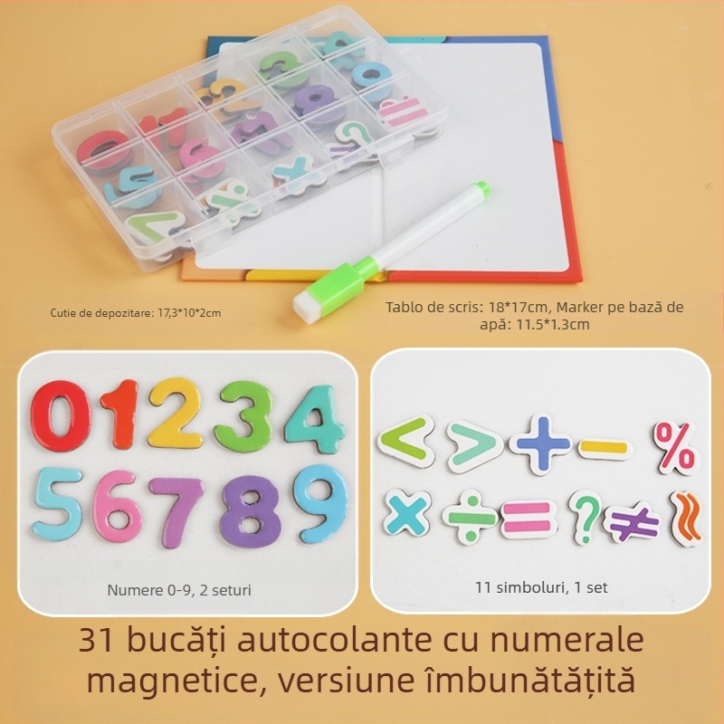 Autocolante magnetice cu litere și cifre pentru educație timpurie – jucărie de hârtie, pentru copii 3–6 ani, dezvoltare intelectuală, abilități matematice de bază (adunare și scădere)