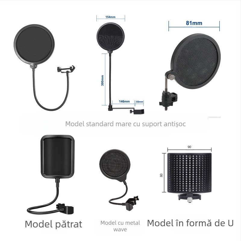 Valelet PS Series Accesorii pentru microfon condensator — Filtru cu formă U și protecție anti-vânt plus filtru pop, reducere zgomot, potrivit pentru karaoke și streaming live