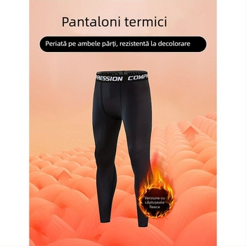 Pantaloni sport pentru bărbați, căptuți cu fleece, croială strânsă, amestec din fibre chimice cu 90% poliester, pentru toate anotimpurile