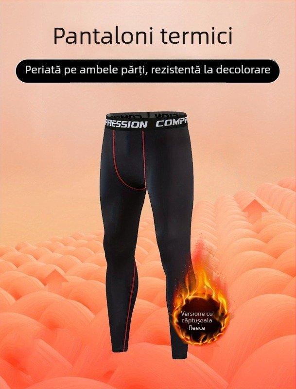 Pantaloni sport pentru bărbați, căptuți cu fleece, croială strânsă, amestec din fibre chimice cu 90% poliester, pentru toate anotimpurile