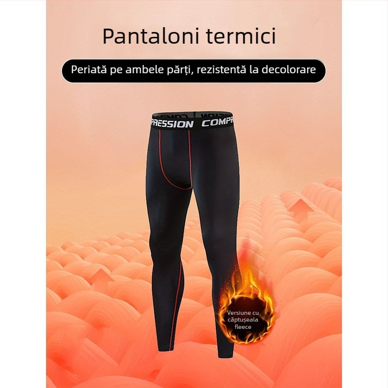 Pantaloni sport pentru bărbați, căptuți cu fleece, croială strânsă, amestec din fibre chimice cu 90% poliester, pentru toate anotimpurile