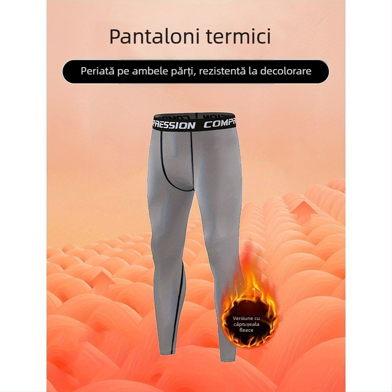 Pantaloni sport pentru bărbați, căptuți cu fleece, croială strânsă, amestec din fibre chimice cu 90% poliester, pentru toate anotimpurile