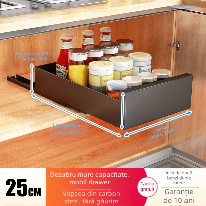 Raft telescopic de depozitare pentru bucătărie - multipurpose, fără instalare, oțel carbon, design modern minimalist, lansat în 2024