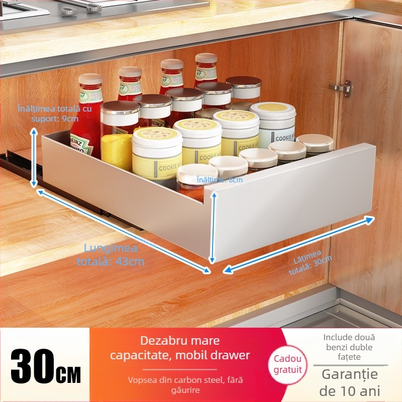 Raft telescopic de depozitare pentru bucătărie - multipurpose, fără instalare, oțel carbon, design modern minimalist, lansat în 2024