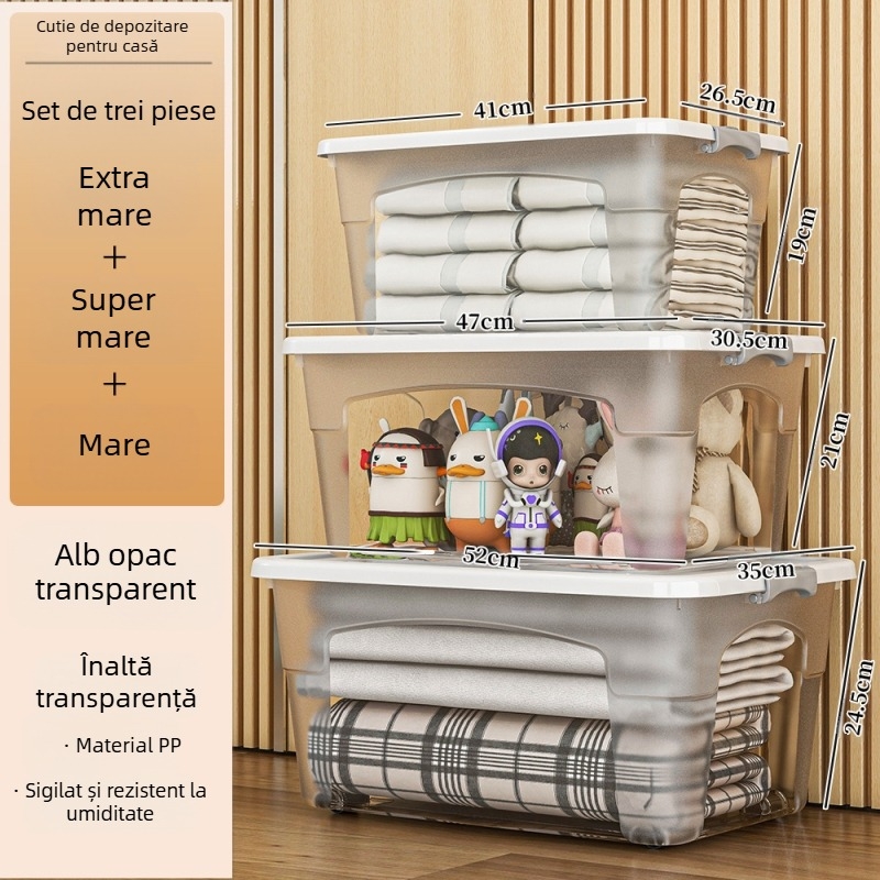 Cutie de depozitare din plastic cu roți — multifuncțională, capacitate 50–60 L, rezistentă la praf și umiditate, modele 5501–5506