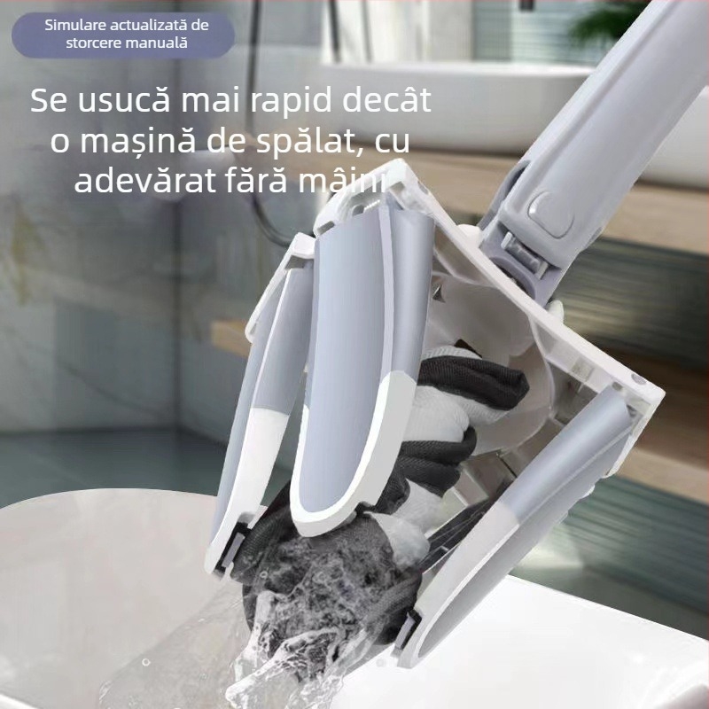 Mop plat cu clips de tip fluture — fără atingere cu mâna, pliabil, pentru uz umed și uscat