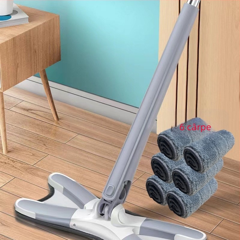Mop plat cu clips de tip fluture — fără atingere cu mâna, pliabil, pentru uz umed și uscat