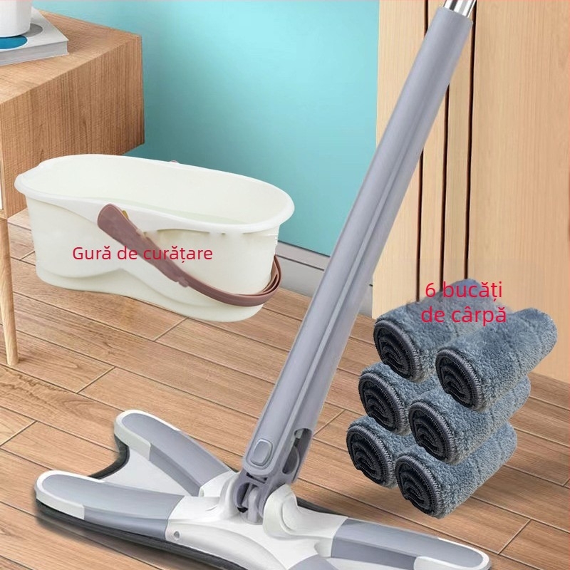 Mop plat cu clips de tip fluture — fără atingere cu mâna, pliabil, pentru uz umed și uscat
