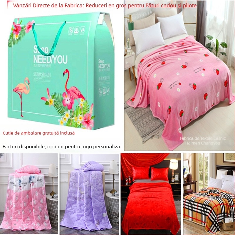 Pătură răcoroasă de vară în cutie cadou, imprimare reactive, umplutură din fibre sintetice (~95%), țesătură din poliester, greutate sub 1 kg, vară