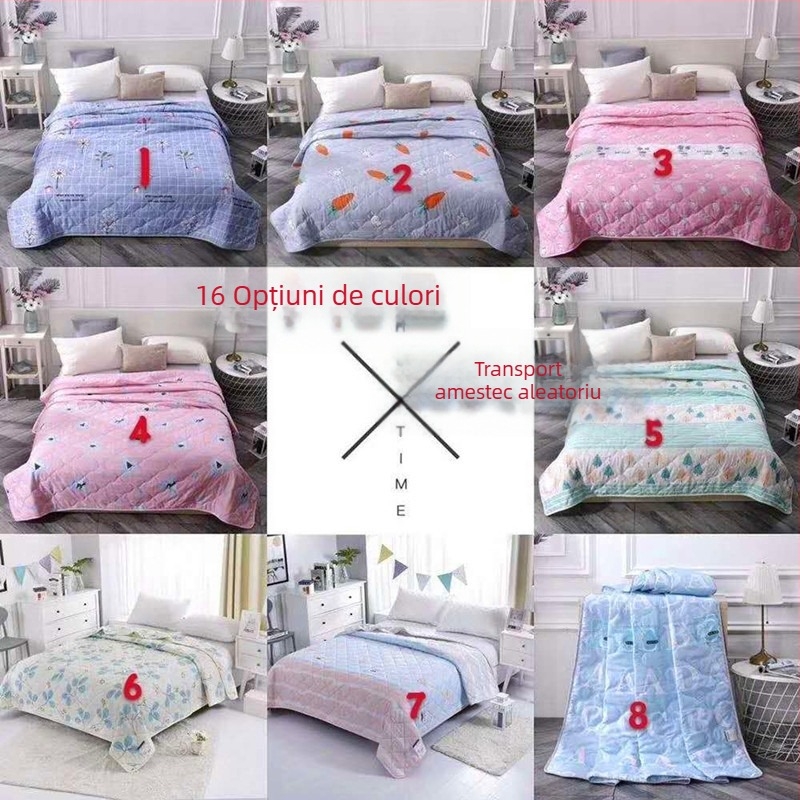 Pătură răcoroasă de vară în cutie cadou, imprimare reactive, umplutură din fibre sintetice (~95%), țesătură din poliester, greutate sub 1 kg, vară