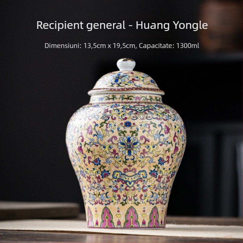 Recipient ceramic pentru ceai cu model de floare de prune, 2 kg, stil retro elegant