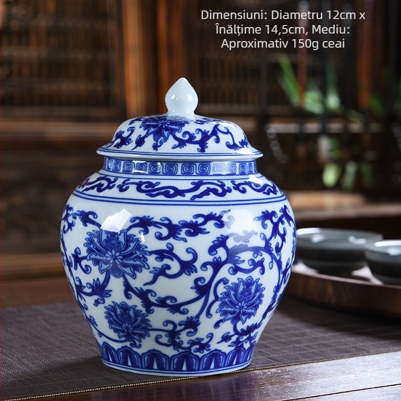 Recipient ceramic pentru ceai cu model de floare de prune, 2 kg, stil retro elegant