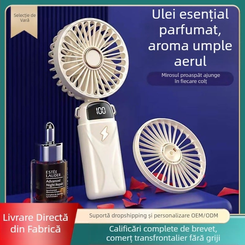 Ventilator mic pliabil USB, cu afișaj digital, pentru birou, cămin și utilizare în aer liber