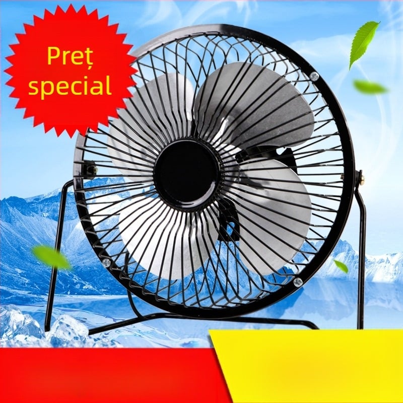 Ventilator metal de birou alimentat USB, cu palete de 4, motor brushless, funcționare silențioasă, 2 viteze